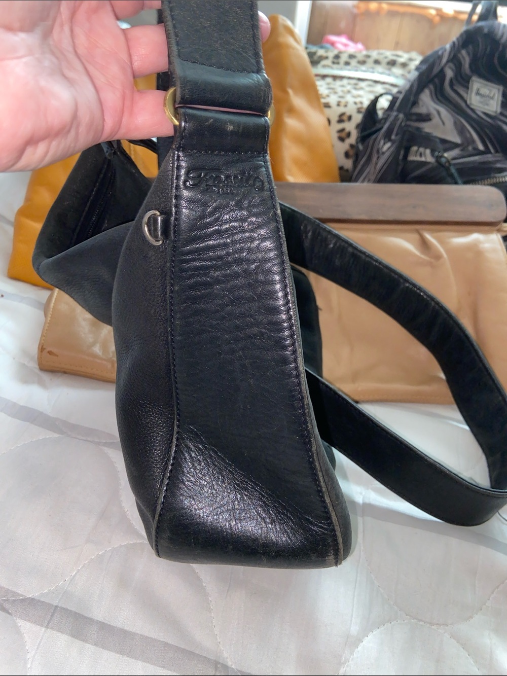 VTG BLACK LEATHER FOSSIL PURSE Minimalist Shoulder Bag - Picture 5 of 13